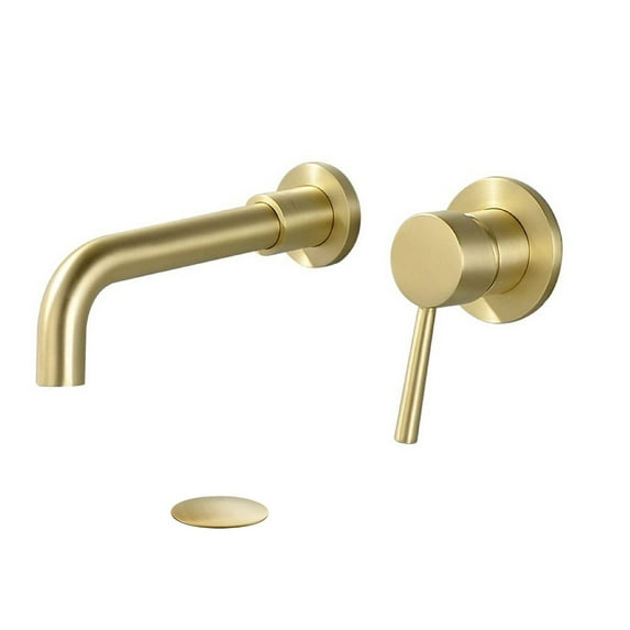 BATHLET Wall Mount Single Handle Lever Bathroom Sink Faucet Brushed Gold Brushed