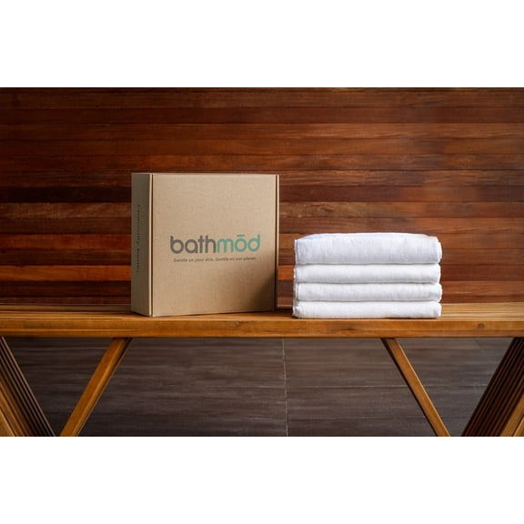 BATHMOD Luxury Bath Towels, 4 Pack - Ultra Plush, GOTS Organic Turkish Cotton - Extra Thick Towels - Ultra Absorbent and Extra Fluffy - for Bathroom, Spa, Hotel - White
