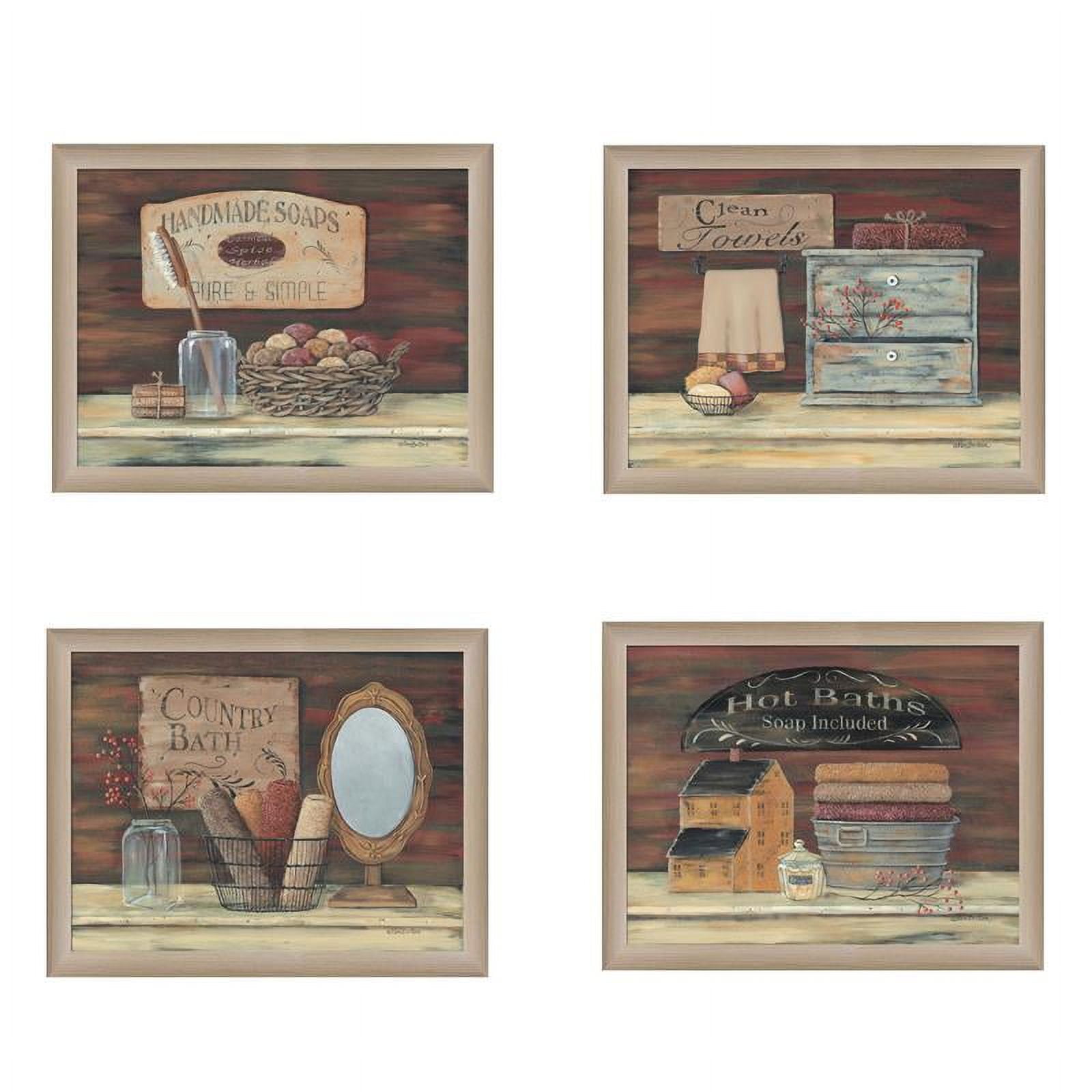 Vintage Brown Framed Bathroom Quote Prints Set on Canvas