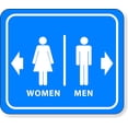 thumbnail image 1 of BATHROOM RESTROOM MEN RIGHT ARROW WOMEN LEFT ARROW BLUE Aluminum Composite Sign, 15"x18", 1 of 1