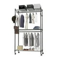 thumbnail image 1 of Heavy Duty Garment Rack on Wheels, Clothes Racks for hanging clothes with Double Hanging Bar, 2 Hanger Hooks - Hold Up to 400Lbs (Black, 2Rod 2Hook), 1 of 7