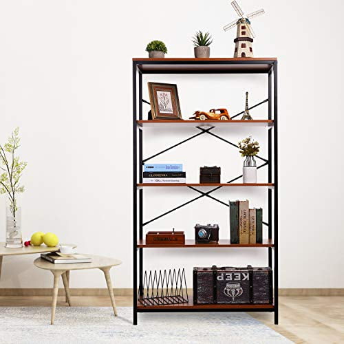 BATHWA Tall Bookcase, Open Bookshelf Modern Wide Book Shelf Wood Metal Industrial Bookcase Furniture Shelving Unit Storage 4 Tier Bookshelf