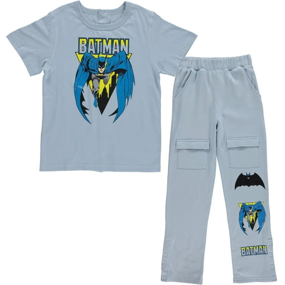 BATMAN Boys Adaptive T-Shirt & Cargo Sweatpants Set, Super Heros Clothing Little and Big Boys Sizes