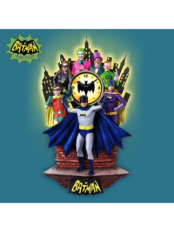 The Bradford Exchange Batman Classic TV Series Wall Clock | Light-Up Gotham | 14.5" Hand-Painted Resin