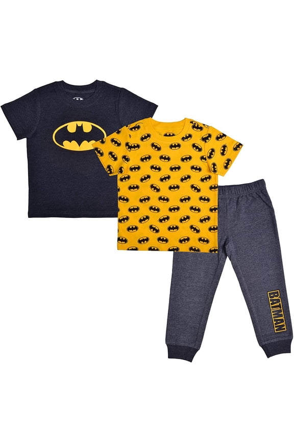 Warner Bros 3 Piece Jogger Set for Boys, Short Sleeve Shirts and Sports Pants, 5 Yellow
