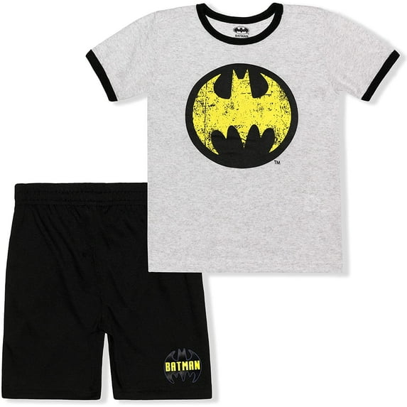 BATMAN Warner Bros Boy's 2-Piece Tee Shirt and Short Set, Grey/Black, Size 5