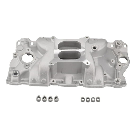 BATONECO Intake Manifold Aluminum Satin Compatible with Small Block Chevy SBC 305 327 350 400 1957-1986