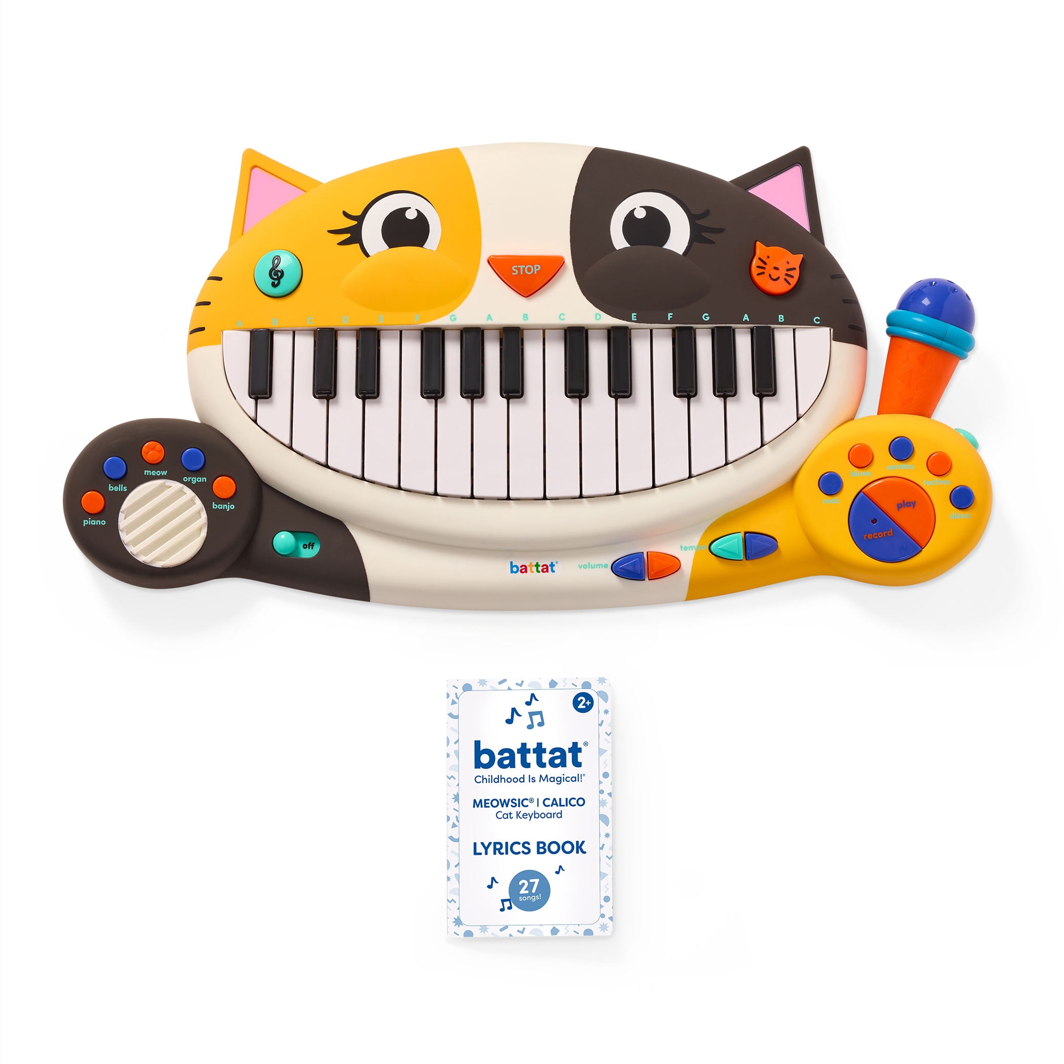 Battat Meowsic Calico Cat Piano Keyboard Animal Instrument Musical Toy for Toddlers 2 Years +