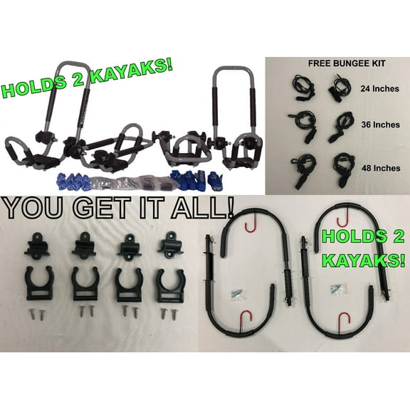 BATTLESHIP GRAY FOLDING J-STYLE KAYAK RACK ROOF TOP AND WALL CARRIER BUNDLE