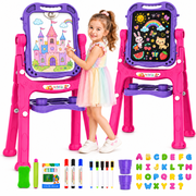 BATTOP Art Easel for Kids, Adjustable Standing Rotatable Double Sided Easel with Painting Accessories for Toddlers Boys and Girls,Purple