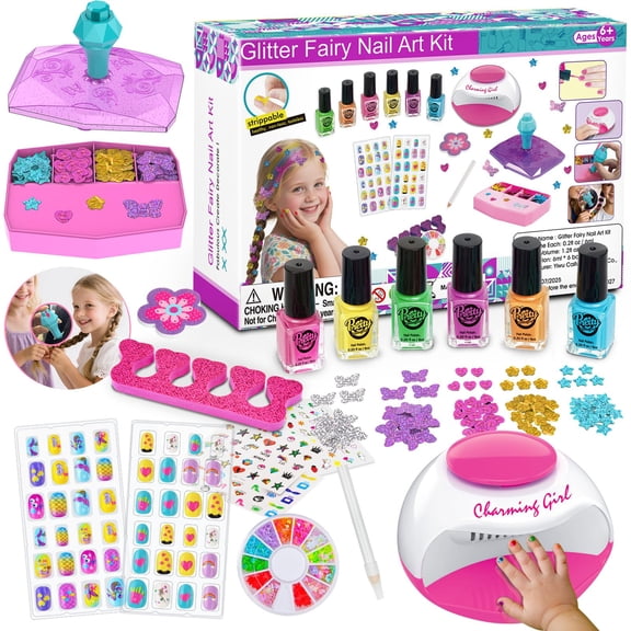 BATTOP DIY Nail and Hair Decorations Toys - Kids Nail Art Kits with Nail Dryer & Hair Gem Stamper Kit, Quick Dry & Peel Off Nail Polish, Reusable Hair Accessories Styling Tool, Gifts for Girls 7-12