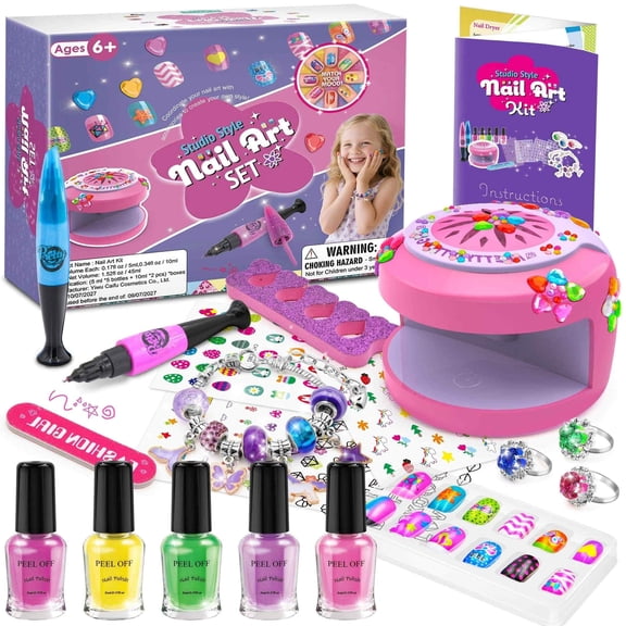 BATTOP DIY Nail Kit Toys, Kids Nail Polish Set for Girls - Nail Art Kit for Girls Ages 7-12 with Nail Dryer & Fake Nail & Nail Sticker & Water Based Nail Polish,Nail Art Pen - Gifts for Girls