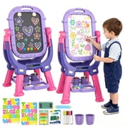 BATTOP Kids Art Easel, Adjustable Double Sided Magnetic Drawing Board with Painting Accessories, Gift for Boys & Girls Ages 3+