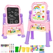 BATTOP Easel for Kids, Adjustable Standing Art Easel for Toddler, Double Drawing Board with Painting Accessories, Birthday Gift for Children, Pink