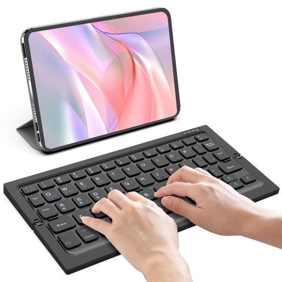 BATTOP Foldable Bluetooth Keyboard with Protective Stand Case, Portable Wireless Keyboard, Compatible for Tablet, Smartphone, Laptop(Black)