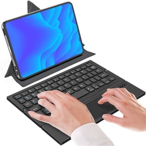 BATTOP Foldable Bluetooth Keyboard with Touchpad, Portable Wireless Keyboard with Protective Stand Case, Compatible with iOS, Android, and Windows(Black)