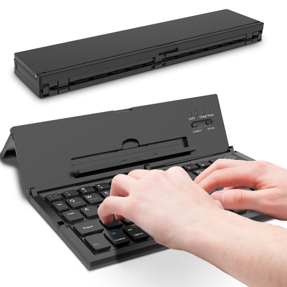 BATTOP Foldable Wireless Keyboard with Tablet Stand, Portable Bluetooth Keyboard, Compatible with iOS, Android, Windows Smartphones, Tablets and Laptops(Black)