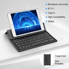 BATTOP Foldable Wireless Keyboard with Tablet Stand, Portable Bluetooth Keyboard, Compatible with iOS, Android, Windows Smartphones, Tablets and Laptops(Black)
