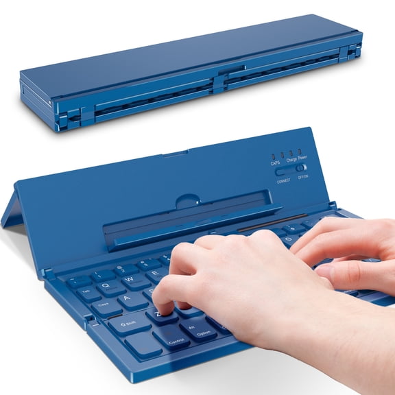 BATTOP Foldable Wireless Keyboard with Tablet Stand – Portable Bluetooth Keyboard, Compatible with iOS/Android/Windows Smartphones, Tablets and Laptops(Blue)