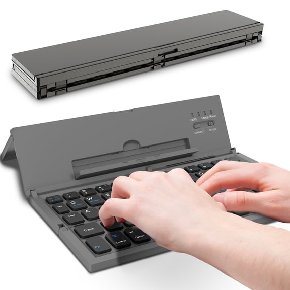 BATTOP Foldable Wireless Keyboard with Tablet Stand – Portable Bluetooth Keyboard, Compatible with iOS/Android/Windows Smartphones, Tablets and Laptops(Gray)