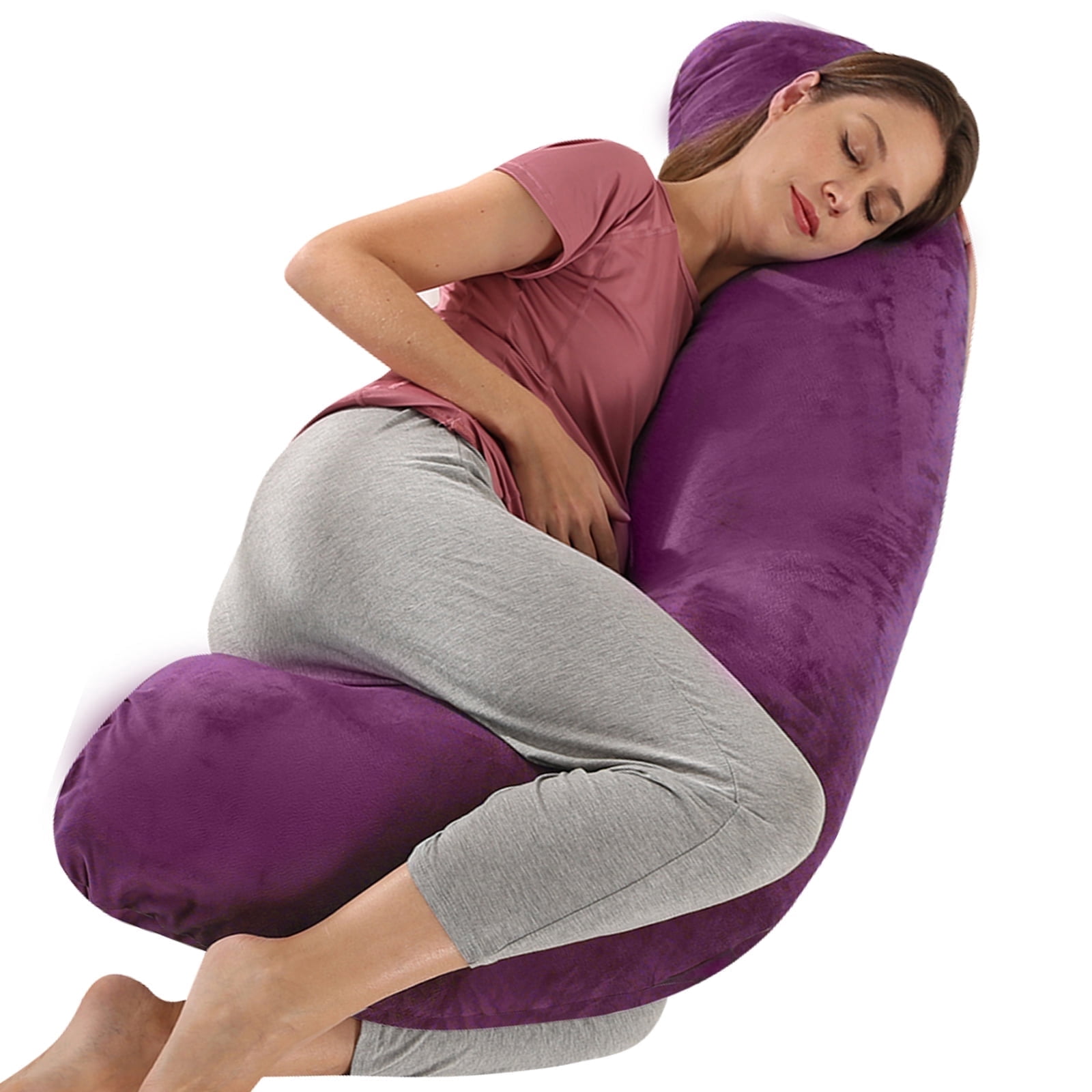 BATTOP Pregnancy Pillow with Removable Cover,Pregnancy Pillows for Side Sleeping,J Shaped Maternity Body Pillow,Support for Back,Hips,Legs,Belly for Pregnant Women,Dark Purple