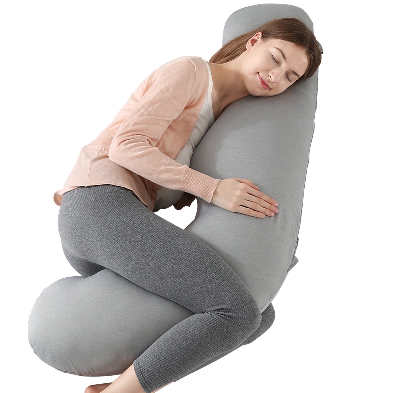 BATTOP Pregnancy Pillow with Cooling Cover,J Shaped Maternity Body Pillows for Pregnancy,Support for Back,Legs,Belly,Hips,Grey