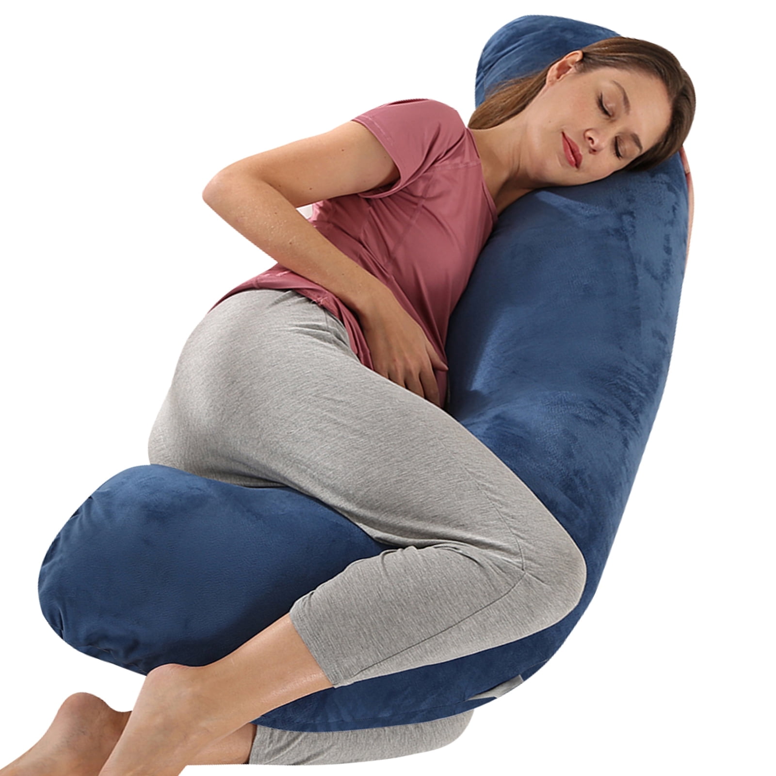 BATTOP Pregnancy Pillows for Sleeping,J Shaped Maternity Body Pillow with Removable Cover,Support for Back,Hips,Legs,Belly for Pregnant Women,Dark Blue