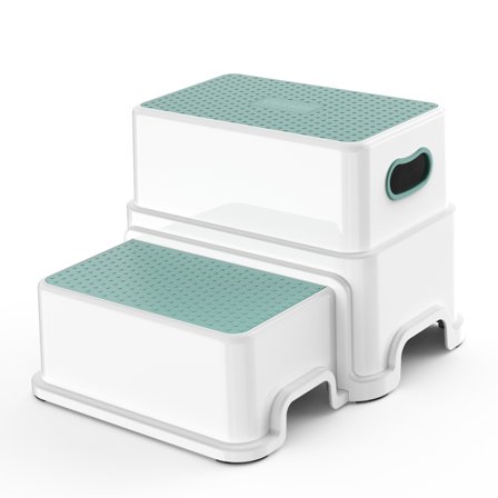BATTOP Toddler Step Stool, 2 Step Stools for Kids with Anti-Slip Surface and Rubber Bottom, Kids Step Stool Poop Stool for Toilet Potty Training, Bathroom, Kitchen（green）