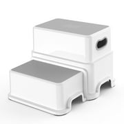 BATTOP Toddler Step Stool,2 Step Stools for Kids with Anti-Slip Surface and Rubber Bottom, Kids Step Stool Poop Stool for Toilet Potty Training, Bathroom, Kitchen（gray）