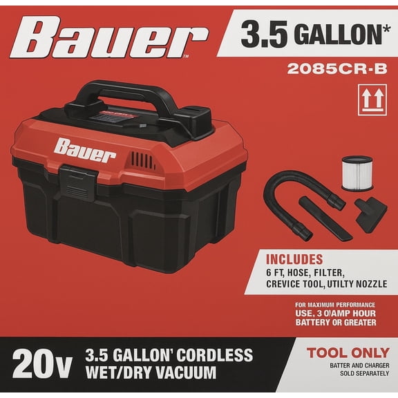 BAUER 20V Cordless, 3-1/2 Gallon Wet/Dry Vacuum Tool Only