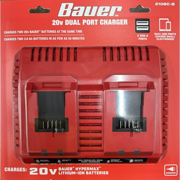 BAUER 20V Dual-Port Charger LED indicator light displays