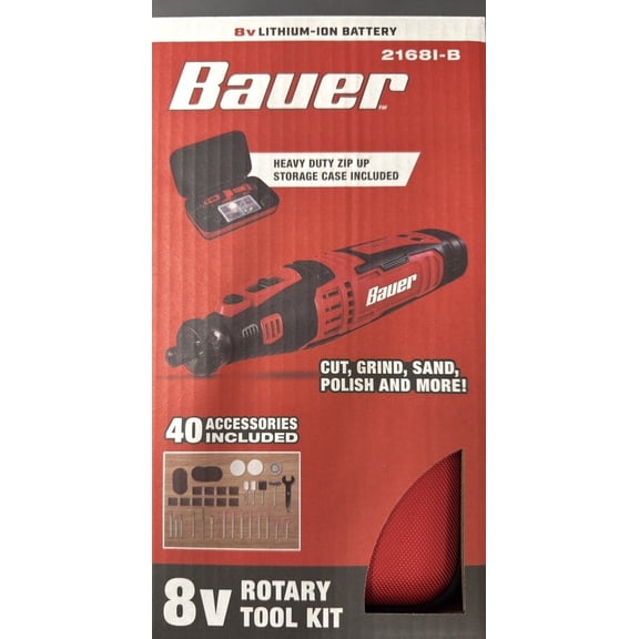 BAUER 8V Cordless Variable-Speed Rotary Tool Kit, 40-Piece