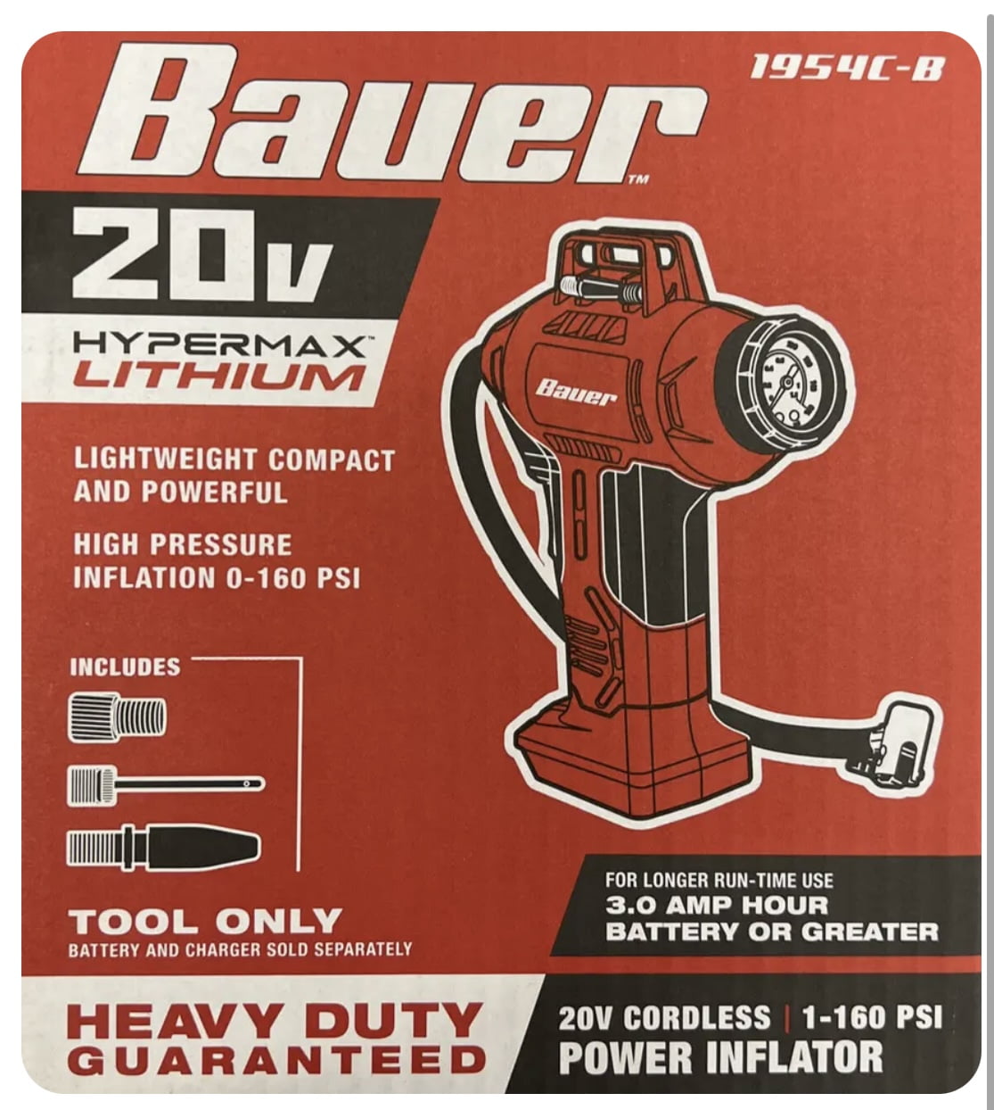 BAUER Inflator Portable 0160 PSI 20V Cordless quickly inflates small