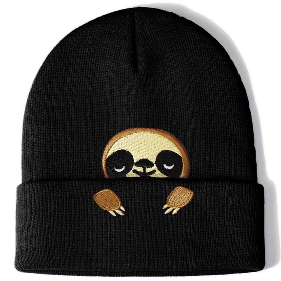 BAVACE Black Sloth Beanie Hat for Women Men Thick Knitted Cuffed Skull Cap Winter Funny Stuff Accessories Birthday Valentines Day Decoration Gifts Girlfriend Boyfriend Wife Husband Age Ideas