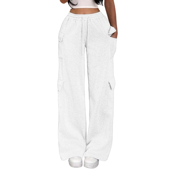 BAVIRRA Junior Women's Multi Pocket Wide Leg Cargo Sweatpants, Drawstring Waist Heather Knit Casual Pants