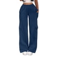 thumbnail image 1 of BAVIRRA Junior Women's Multi Pocket Wide Leg Cargo Sweatpants, Drawstring Waist Heather Knit Casual Pants, 1 of 5