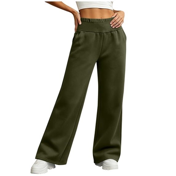 BAVIRRA Women's High Waist Wide Leg Sweatpants Fold Over Elastic Waist Casual Pants with Side Pockets No Drawstring Soft Knit Loungewear