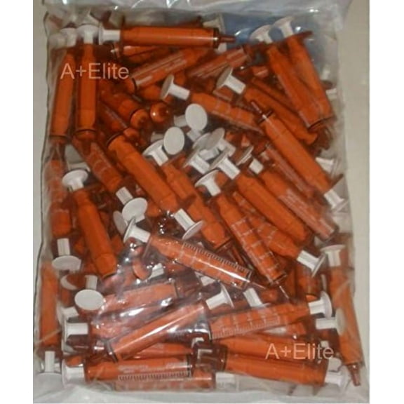 BAXA ExactaMed Oral Liquid Medication Syringe 5cc/5mL 100/PK Amber Medicine Dose Dispenser with Cap Exacta-Med Baxter Comar Latex Free