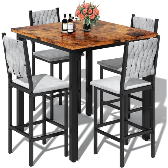 BAXLUXE 5-Piece Dining Set, 4-Person Kitchen Dining Table Set, Kitchen Dining Table with 4 Velvet-Upholstered Chairs, Suitable for Kitchens, Dining Rooms, Apartments, and Breakfast Nooks, Brown/Gray