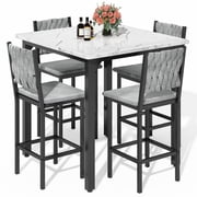 BAXLUXE 5 Piece Dining Table Set High Top Dining Table Set for 4 Counter Height Small Kitchen Table With 4 Velvet Upholstered Chairs, Wood Small Dining Set for 