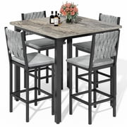 BAXLUXE Wooden Kitchen Table and Chairs Set for 4, 36 Inch Dining Room Set for 4 with 4 Velvet High Back Support Chairs for Small Spaces, Gray