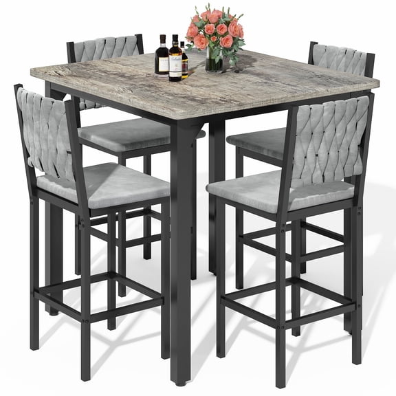 BAXLUXE Wooden Kitchen Table and Chairs Set for 4, 36 Inch Dining Room Set for 4 with 4 Velvet High Back Support Chairs for Small Spaces, Gray