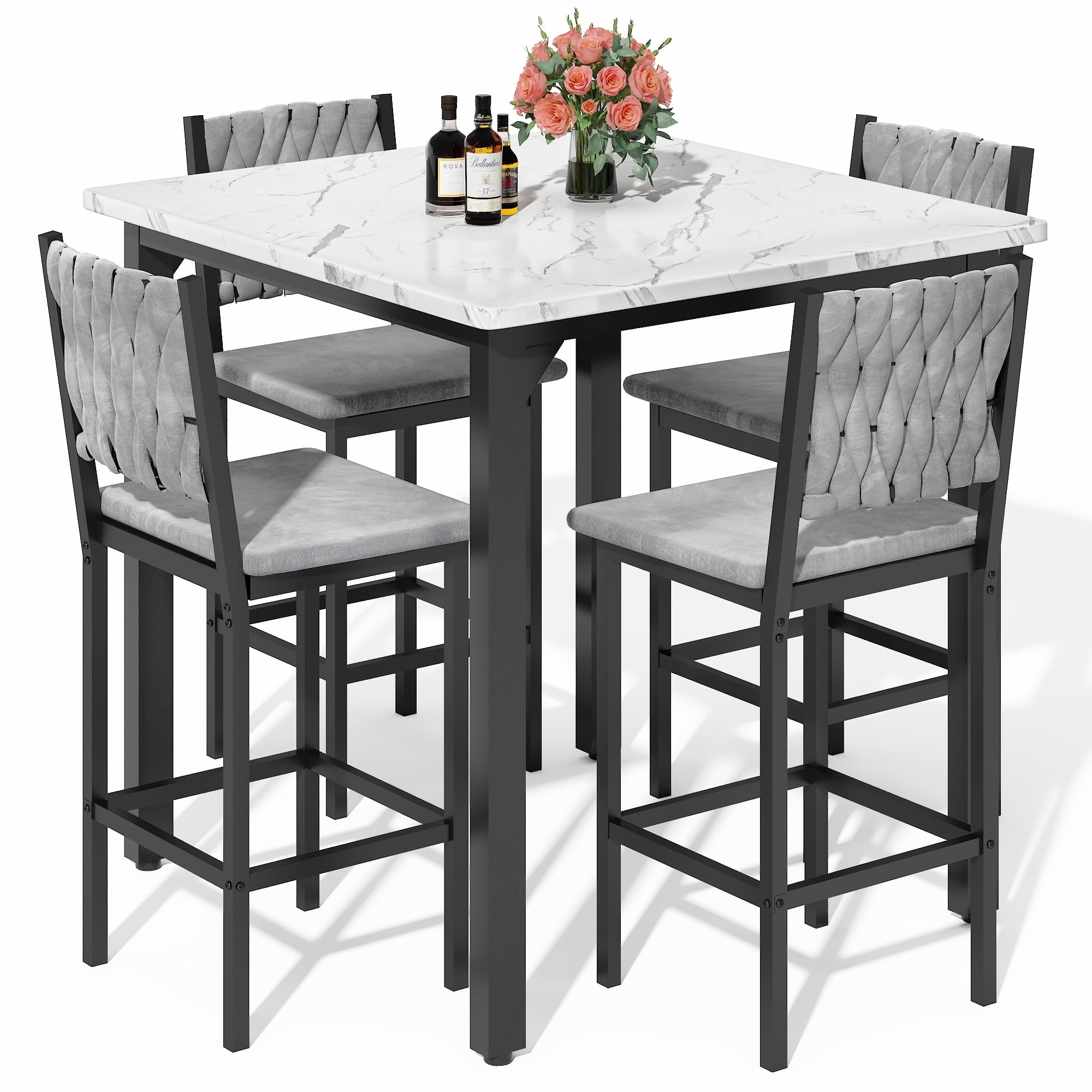 BAXLUXE 5 Piece Dining Table Set High Top Dining Table Set for 4 ...