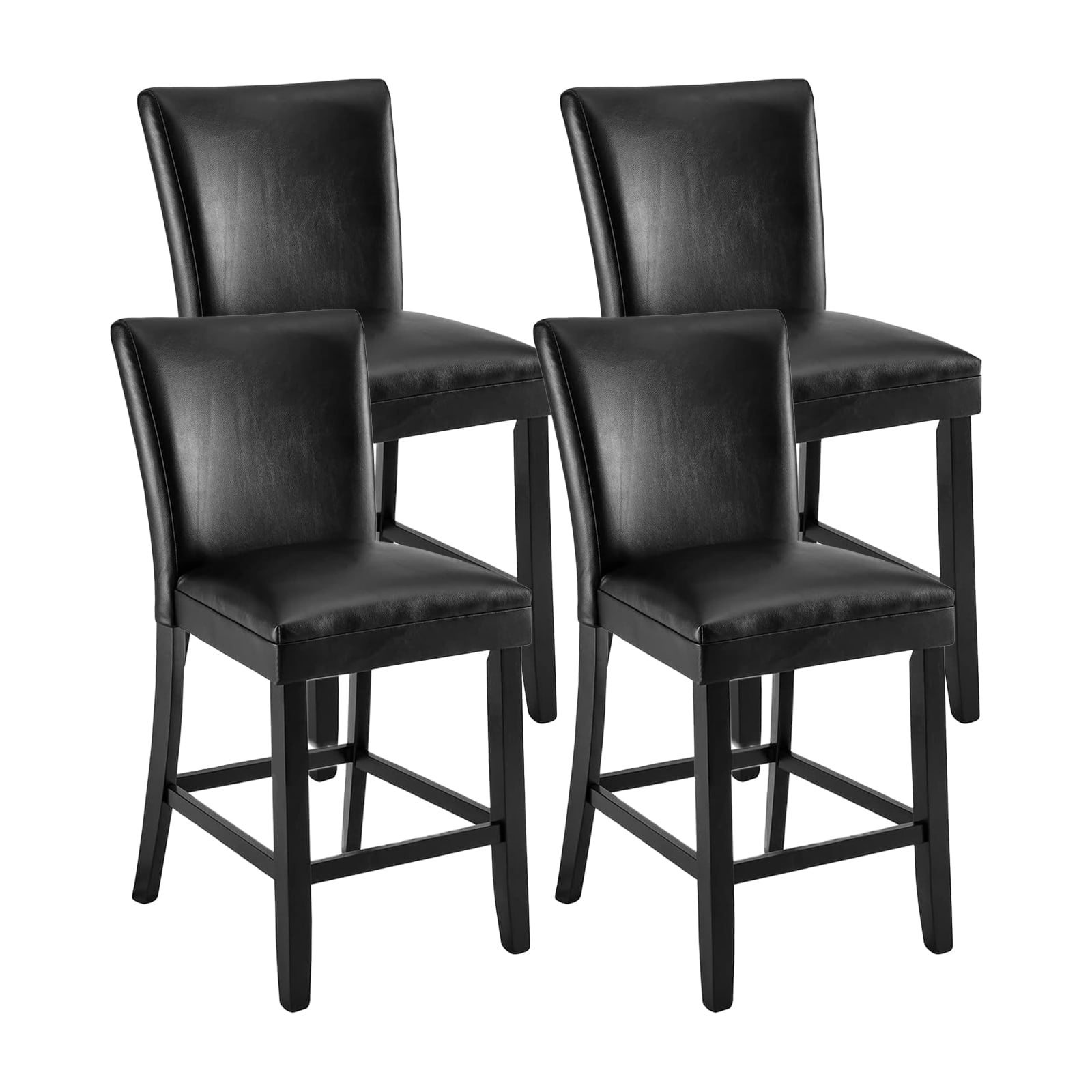 BAXMUY Set of 4 Counter Height Bar Stools, 25.6" Seat, Black, Solid Wood & Faux Leather Bar Chairs for Kitchen Island & Home Bar