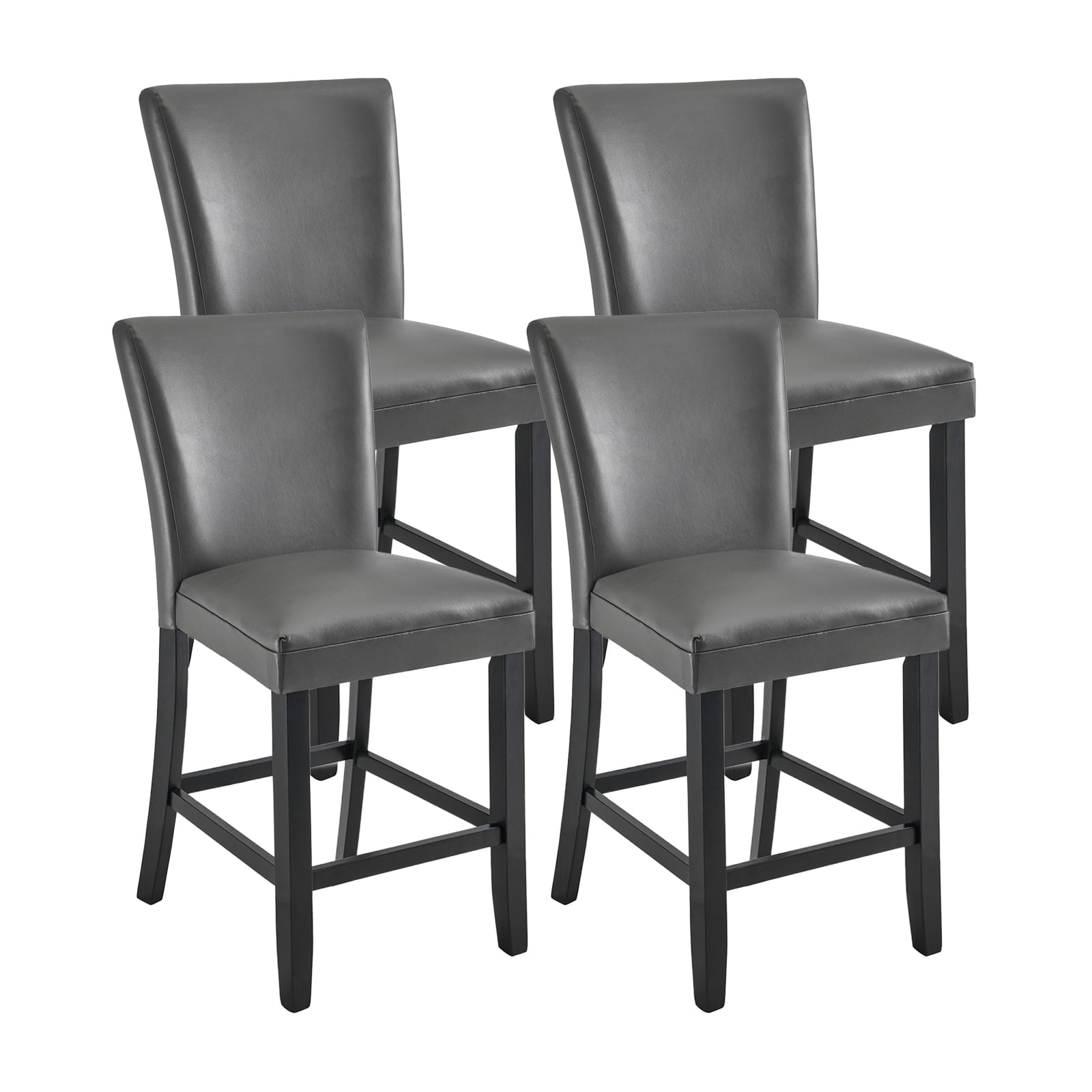 BAXMUY Set of 4 Counter Height Bar Stools, 25.6" Seat, Grey, Solid Wood & Faux Leather Bar Chairs for Kitchen Island & Home Bar