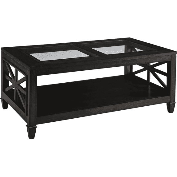 BAXMUY Solid Wood Coffee Table with Tempered Glass Top, 45.5" x 26" Modern Rectangle Coffee Tables for Living Room, Office & Café, Vintage Walnut