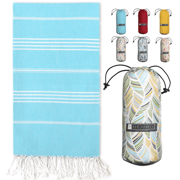 BAY LAUREL Turkish Beach Towel with Travel Bag 39 x 71 Quick Dry Sand Free Lightweight Large Oversized Beach Towel Turkish Towels Light Beach Towel Travel Towels