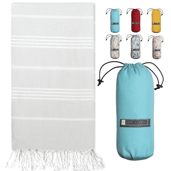 BAY LAUREL Turkish Beach Towel with Travel Bag 39 x 71 Quick Dry Sand Free Lightweight Large Oversized Beach Towel Turkish Towels Light Beach Towel Travel Towels