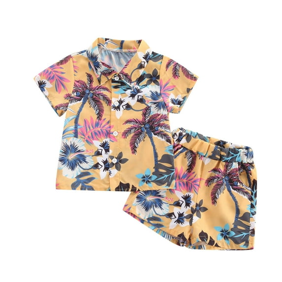 BAYAIXZ Boys Clothes Kids Toddler Children Boys Spring Summer Fashion Daily Indoor Outdoor Print Short Sleeve Shirt Shorts Outfits Clothing Outfits Set Boys Clothing (Yellow,90)