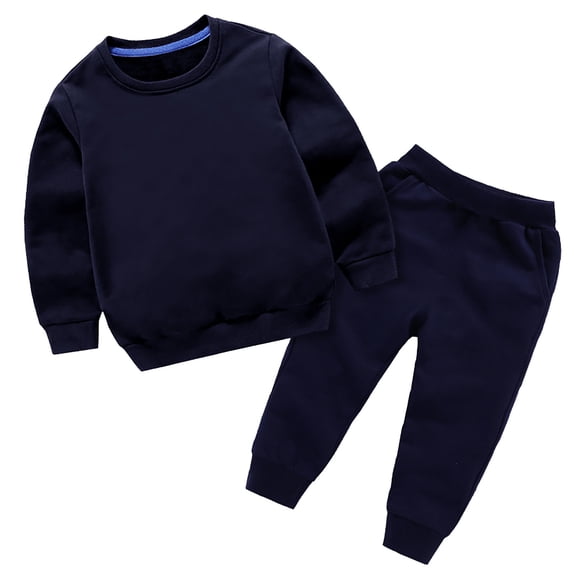 BAYAIXZ Boys Girls Sweatsuits Kids 2 Piece Outfit Autumn Casual Solid Color Long Sleeve Round Neck Sweatshirt Set Toddler Boys Girls Tracksuit (Dark Blue,4-5 Years)